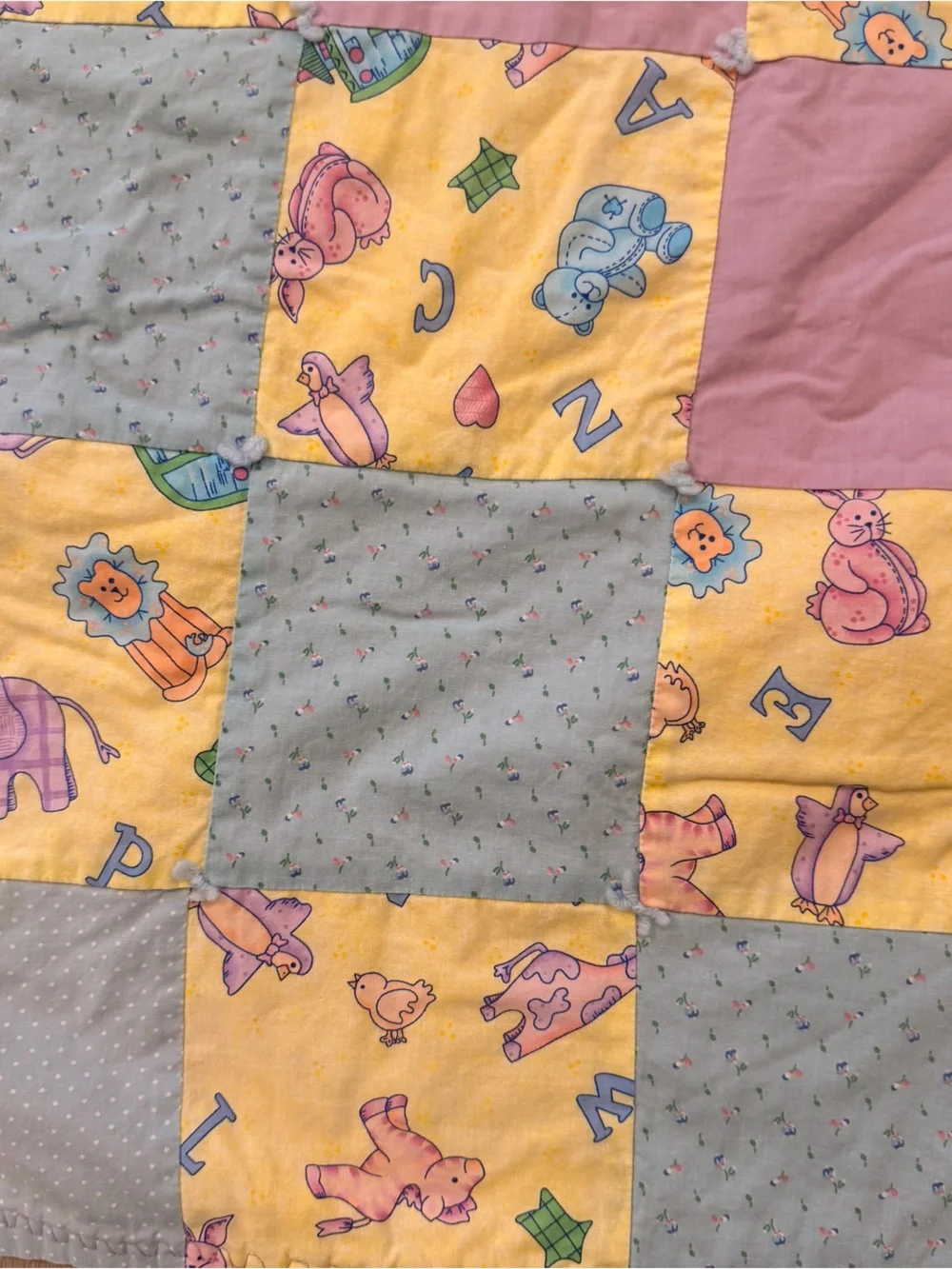 Vintage Pastel Patchwork Baby Quilt Blanket (34x45)